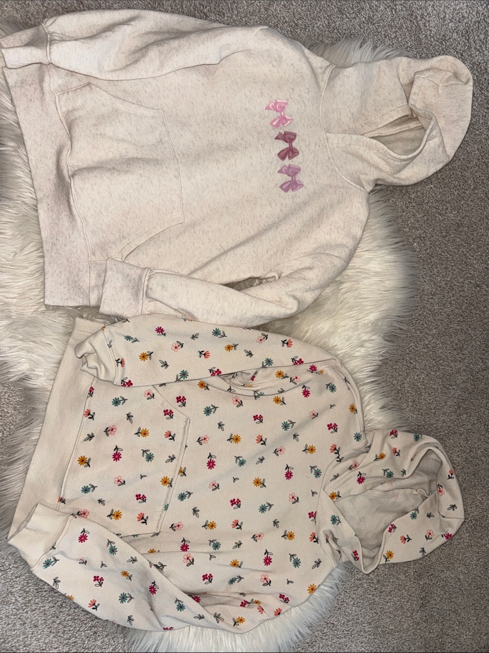 jumping beans Cream Hooded Sweatshirts with Pink Bows & Multicolor Floral Print